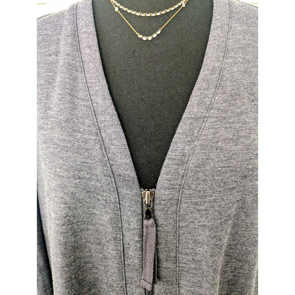 LOGO Lounge Lori Goldstein Cardigan Sz M Oversize Zip Up Gray Purple Lace Back - Picture 5 of 15